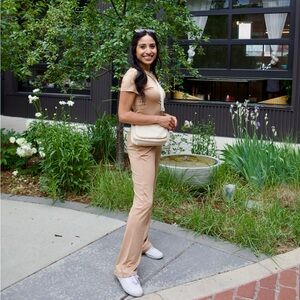 2-piece short sleeve lounge set in tan